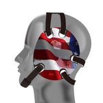 Wrestling headgear with American flag eagles stickers