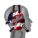 Wrestling headgear with American flag eagles stickers