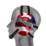 Wrestling headgear with American flag eagles stickers