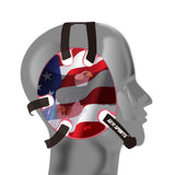 Wrestling headgear with American flag eagles stickers