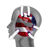 Wrestling headgear with American flag eagles stickers