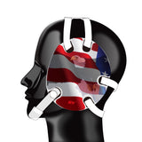 Wrestling headgear with American flag eagles stickers