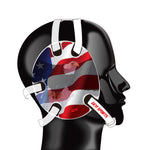 Wrestling headgear with American flag eagles stickers