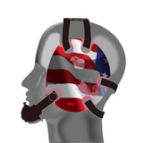 Wrestling headgear with American flag eagles stickers