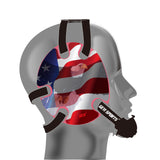 Wrestling headgear with American flag eagles stickers