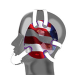 Wrestling headgear with American flag eagles stickers