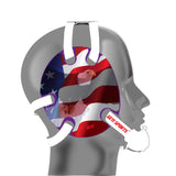 Wrestling headgear with American flag eagles stickers