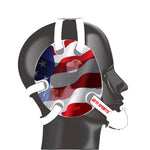 Wrestling headgear with American flag eagles stickers