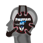 Wrestling headgear with Phil 4-13 Blue delcas