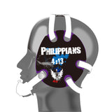 Wrestling headgear with Phil 4-13 Blue delcas