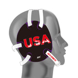 Wrestling headgear with USA Blue flag Decals