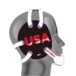 Wrestling headgear with USA Blue flag Decals