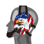 Wrestling headgear with USA and Eagles Flag delcas