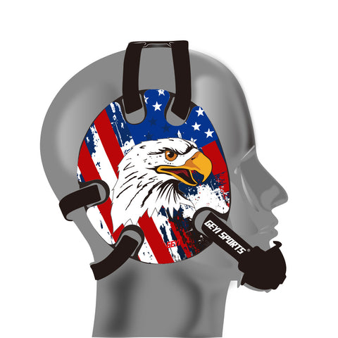 Wrestling headgear with USA and Eagles Flag delcas