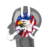 Wrestling headgear with USA and Eagles Flag delcas