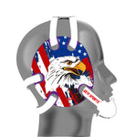 Wrestling headgear with USA and Eagles Flag delcas