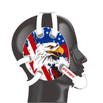 Wrestling headgear with USA and Eagles Flag delcas