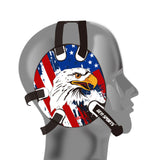 Wrestling headgear with USA and Eagles Flag delcas