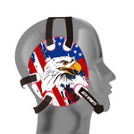 Wrestling headgear with USA and Eagles Flag delcas