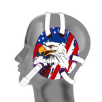 Wrestling headgear with USA and Eagles Flag delcas